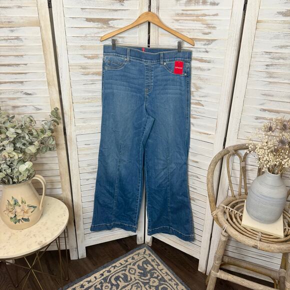 SPANX NEW Women's XL Seamed Front Wide Leg Stretch Jeans Pull On Vintage Indigo - Picture 5 of 14